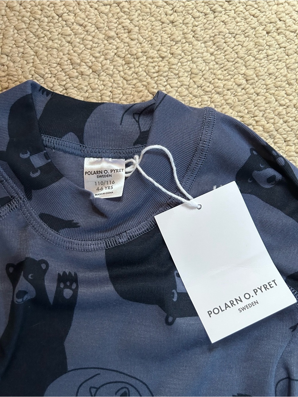 Polarn O. Pyret kids unisex blue Bear Print Base Layer, size 4-6, New w/ tags - Picture 2 of 3
